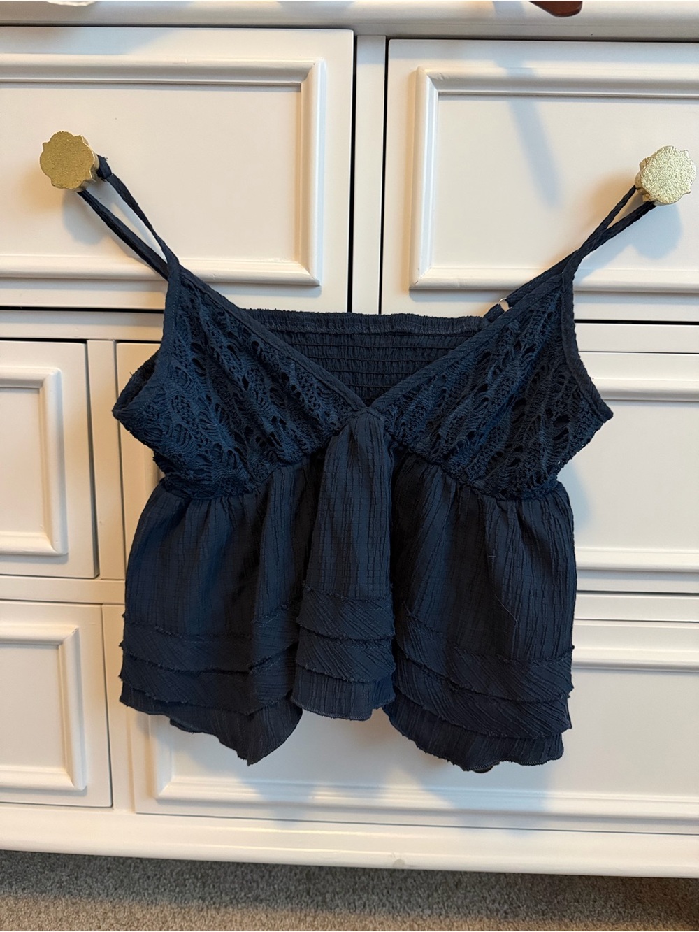 Women's Navy Crochet-Detail Camisole Top